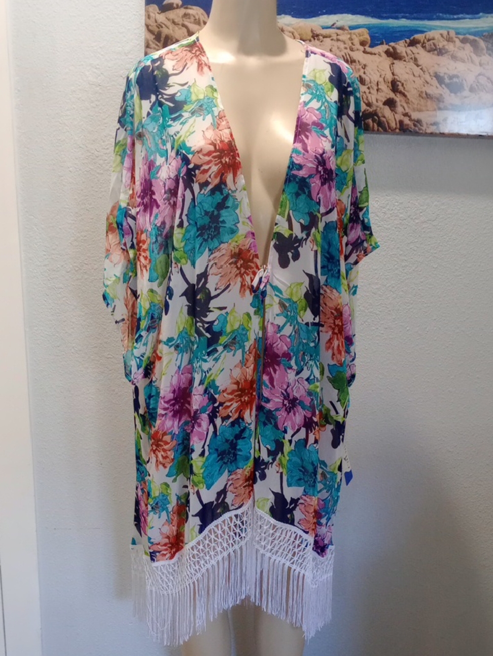 Catalina Floral Multicolor Swim Cover-Up with Fringe